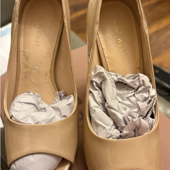 None Shoes - Nine West Beige Peep Toe Heels